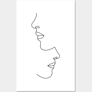 Romantic couple face line art Posters and Art